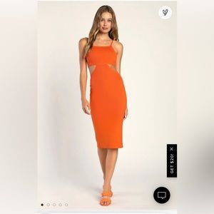 Lulu’s Back To Beautiful Orange Knit Cutout Bodycon Midi Dress